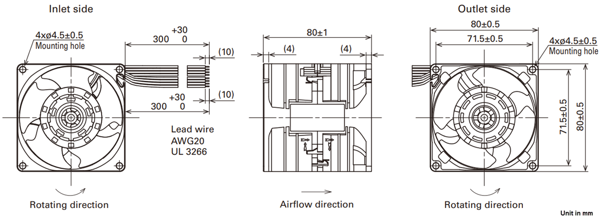 Mechanical Drawing - Sanyo Denki San Ace 80 9CRH High Flow, Counter Rotating Fans